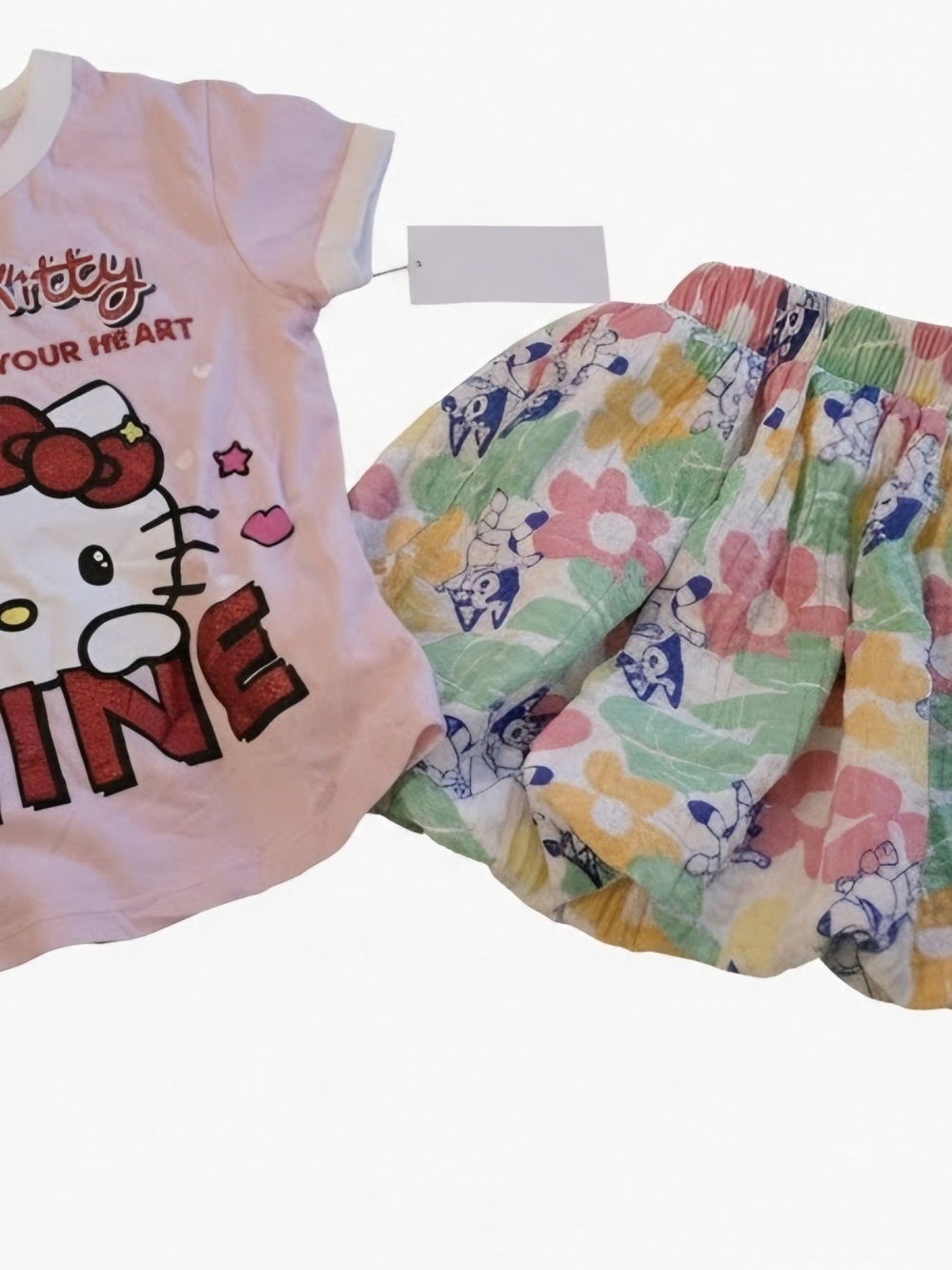 Hello Kitty Pink Top with Pastel Floral Skirt-